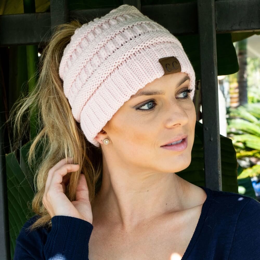 soft knit ponytail beanie
